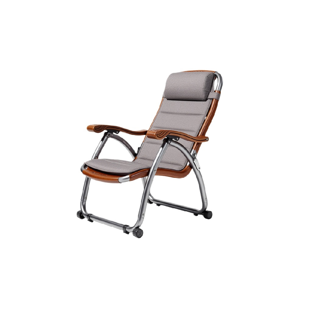Ergonomic Foldable Lounge Chair with Wooden Accents and Adjustable Recline