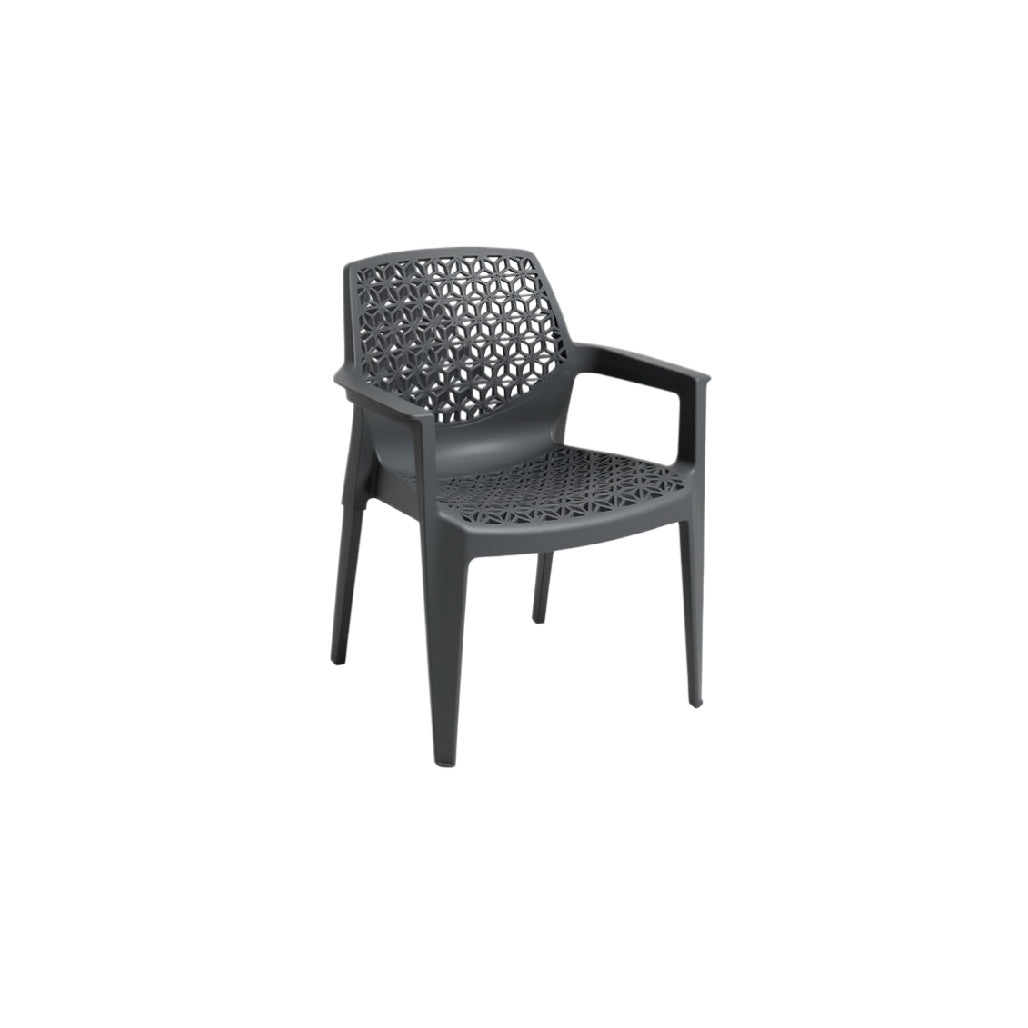 Contemporary Plastic Outdoor Chair with Geometric Cutout Design