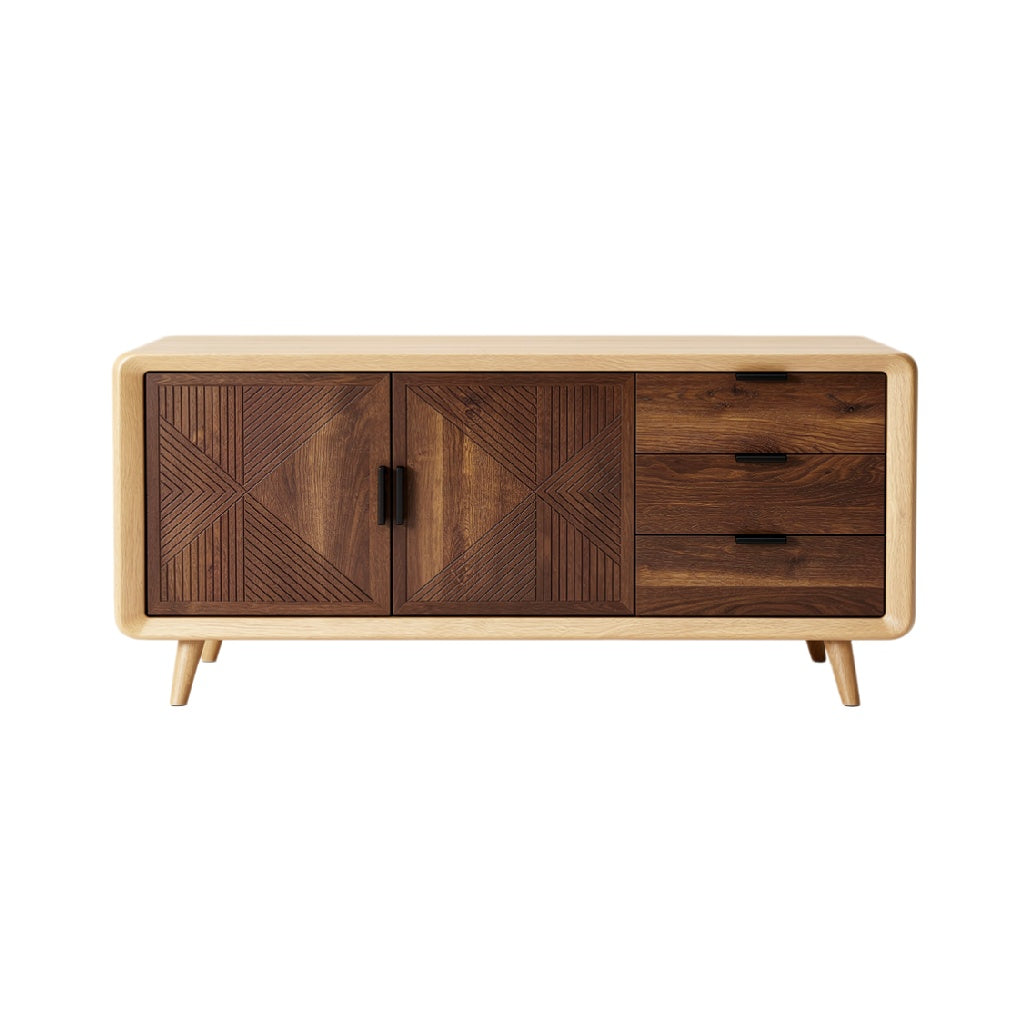 Modern Wooden Sideboard with Geometric Patterns and Storage Drawers